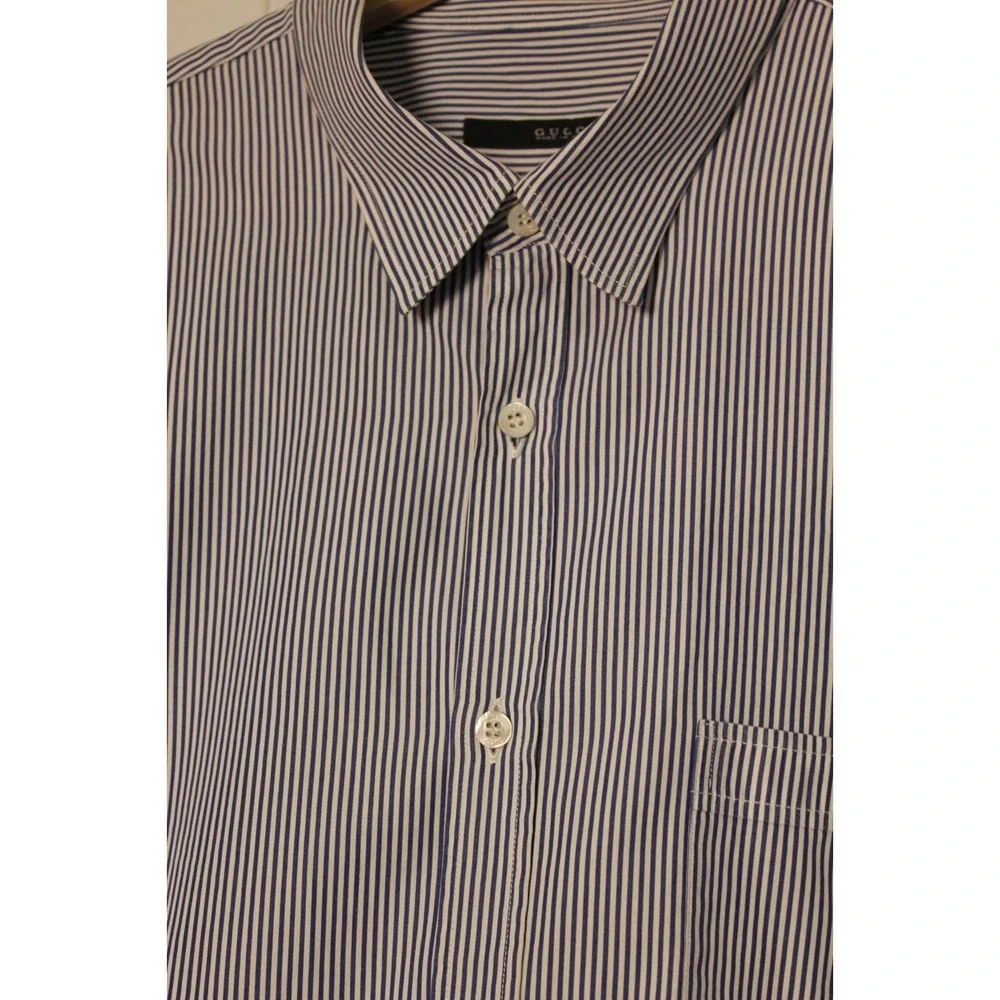 Gucci Blue Stripe High-end Career‎ Shirt Slim Fit Authentic Men's 44 17 1/2